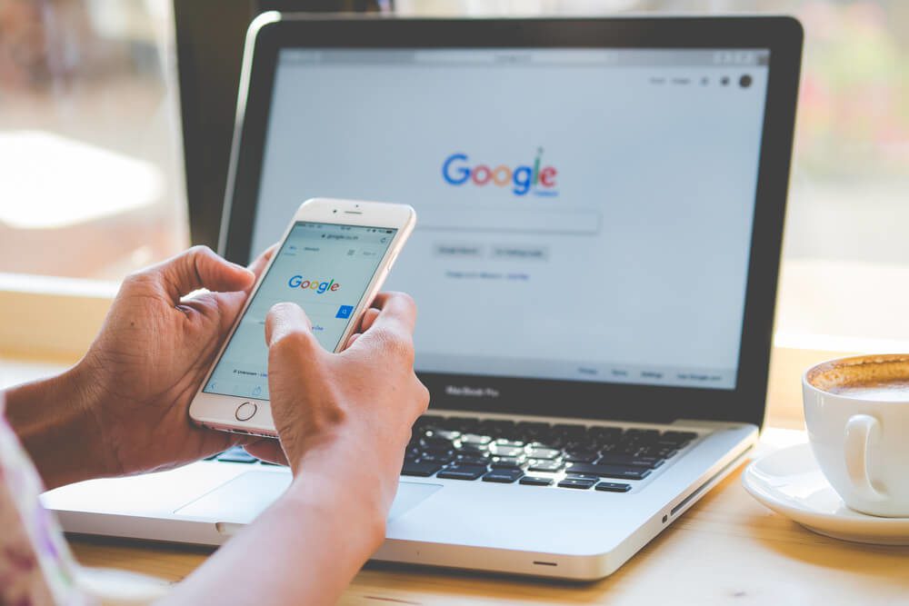 search engine advertising_Bangkok. Thailand. January 24, 2016:A woman is typing on Google search engine from a laptop. Google is the biggest Internet search engine in the world