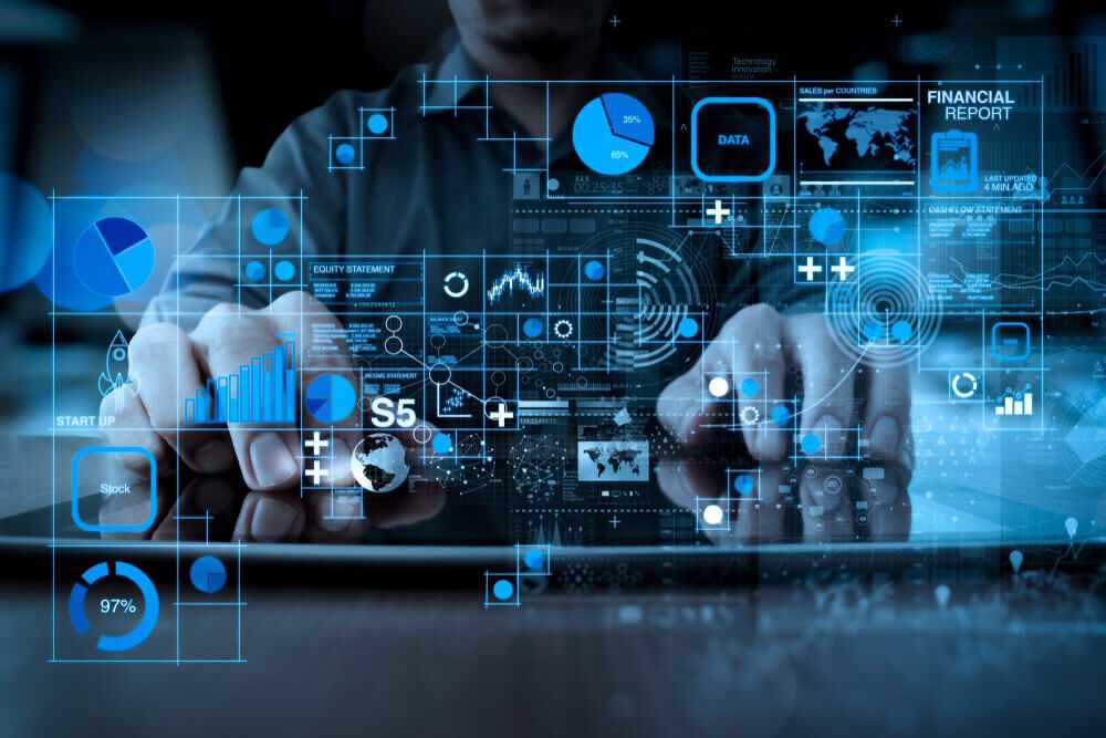 business seo_Financial report data of business operations (balance sheet and income statement and diagram) as Fintech concept.businessman hand working with modern technology digital tablet computer.