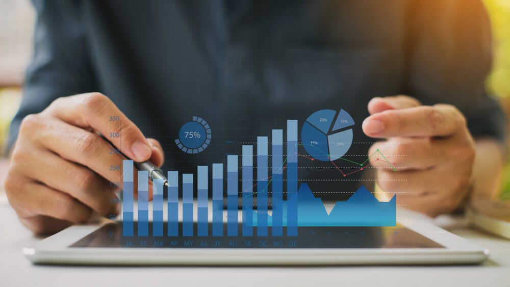 results_Businessman investment consultant analyzing company financial report balance statement working with digital augmented reality graphics.