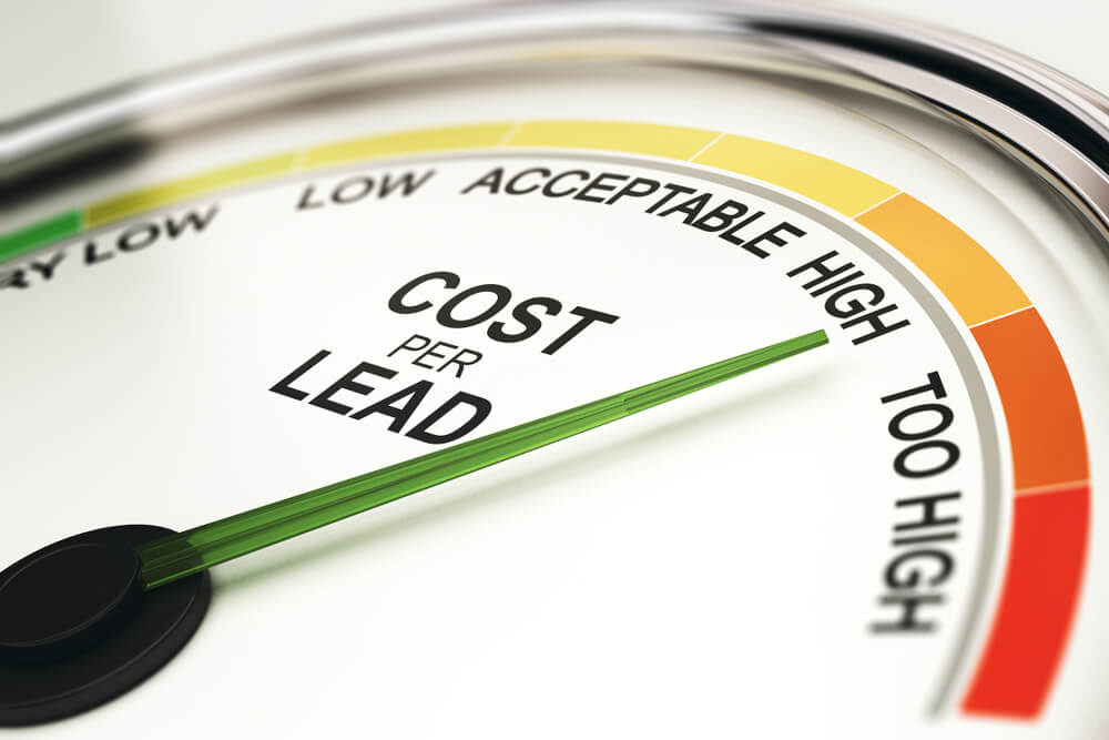 cost per lead_3D illustration of a gauge for analyzing cost per lead amount