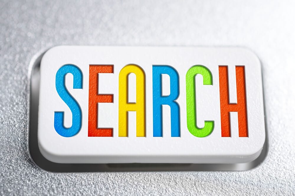 B2B SEO strategy_Colorful Search Button On A White Keyboard, Internet Search Concept