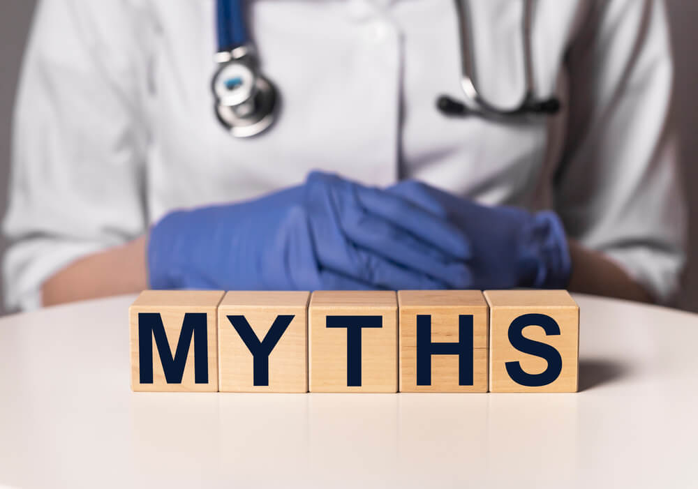 medical myths_Medical myths concept. Inscription, word about fakes and misinformation about health.