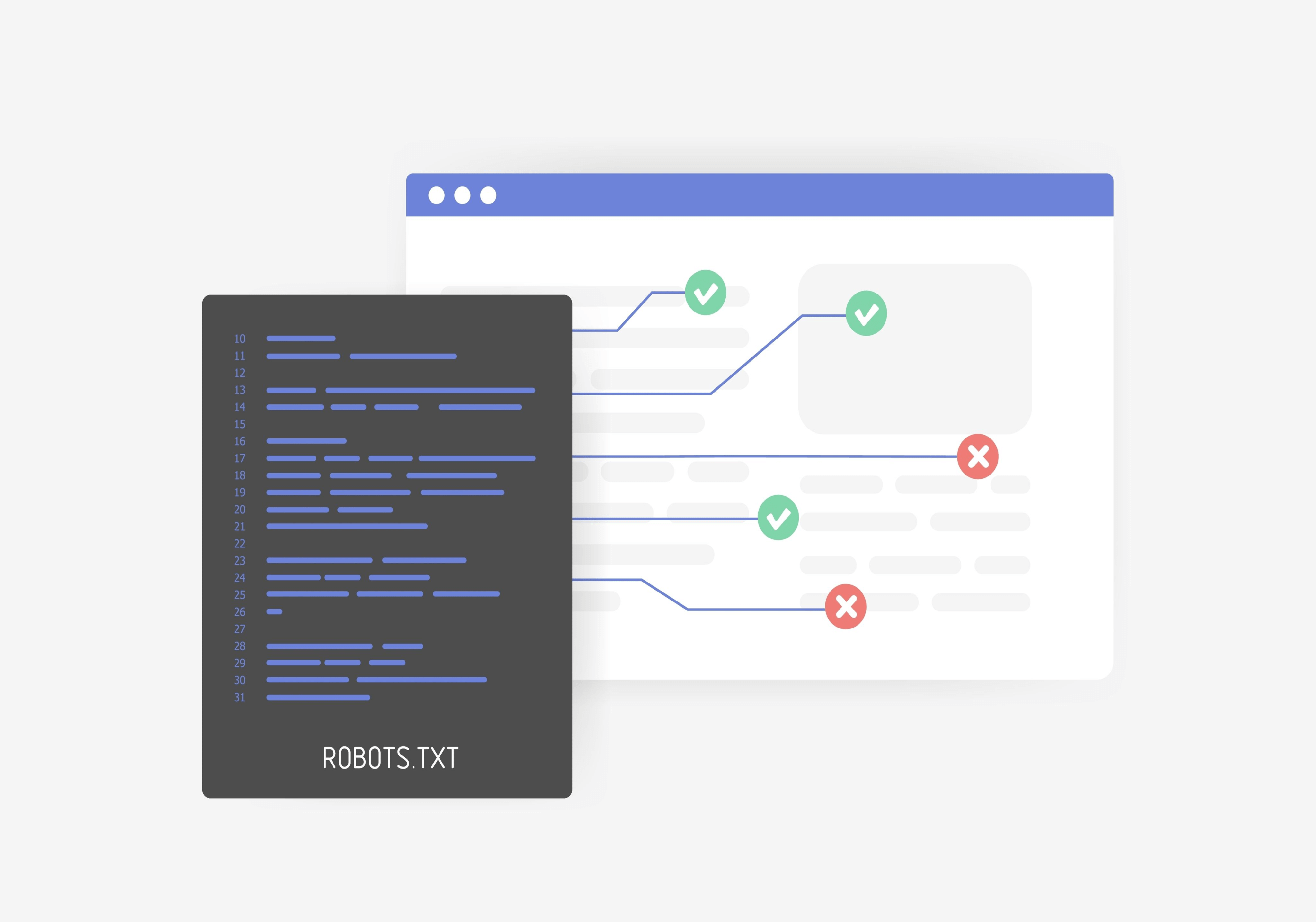 what is crawlability_Robots.txt for SEO - controlling crawling and indexing website concept. Create crawlable web pages for search engine robots vector illustration.