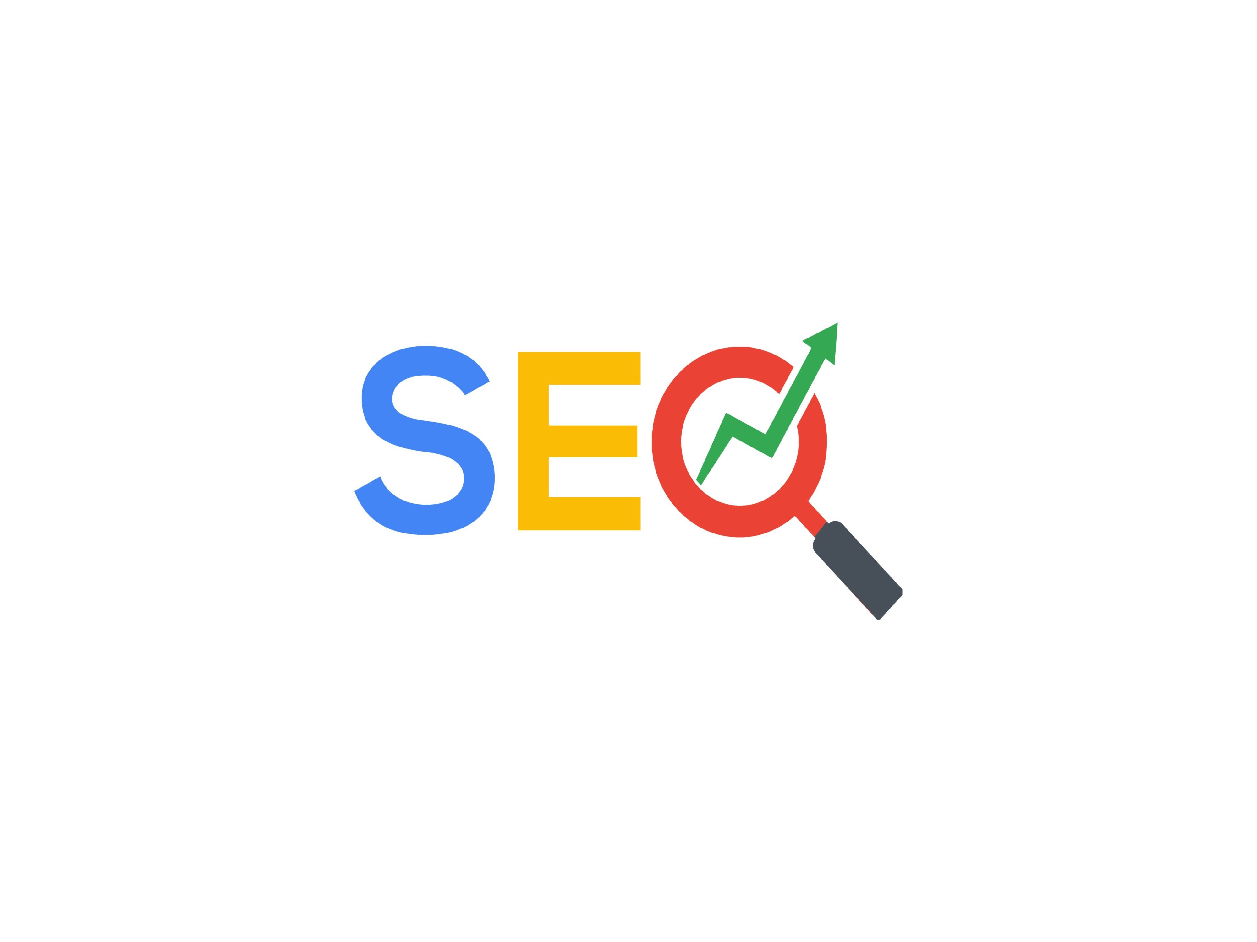 seo_SEO multi color logo with magnifying glass and arrow