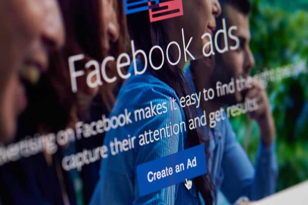 social ads_New york, USA - April 26, 2018: Create an Ad on facebook app on screen close-up