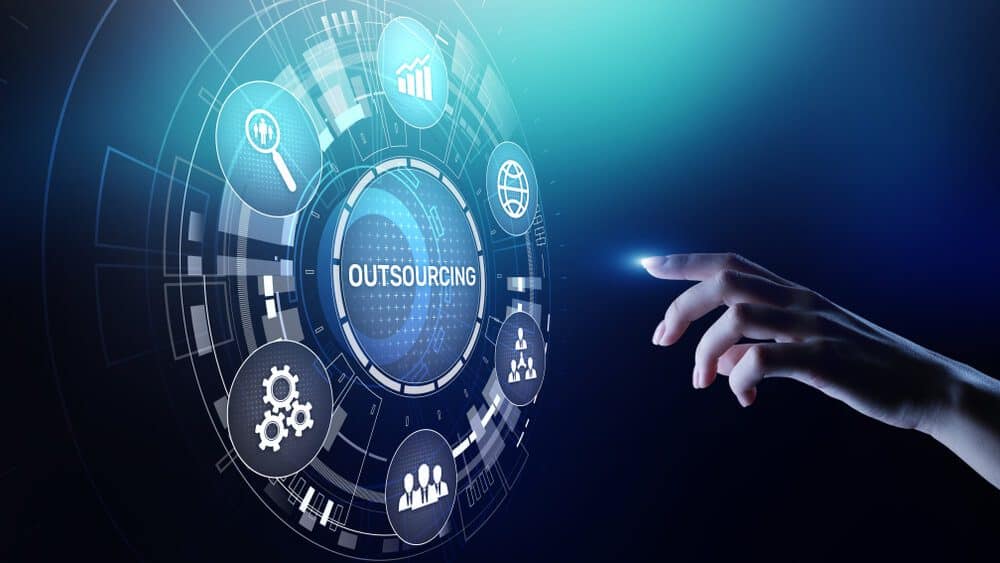 outsource_Outsourcing Global recruitment HR concept on virtual screen.