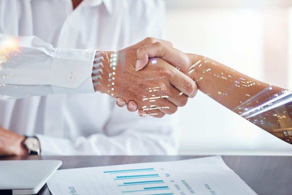healthcare b2b_Handshake, b2b business meeting and business people shaking hands for success collaboration, teamwork and partnership. Thank you, welcome and support from startup logistic company employee in office.