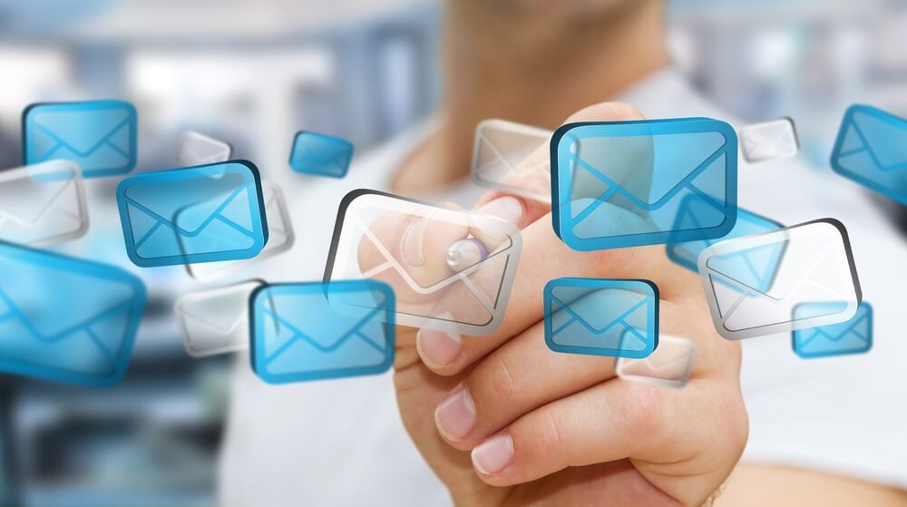 health email_Businessman touching digital email icons with a pen â??3D renderingâ??