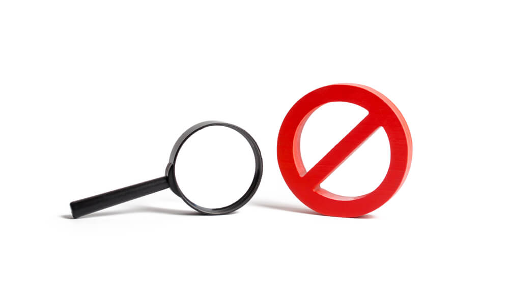 no results_Magnifying glass and symbol NO on an isolated background. search and inability to find. No search results. Find the information you need, bans and secrecy. Freedom of information and speech.