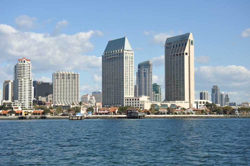 san diego hotel_SAN DIEGO, CALIFORNIA / USA - NOVEMBER 29 2009: View of Seaport Village and downtown San Diego from Coronado Island.