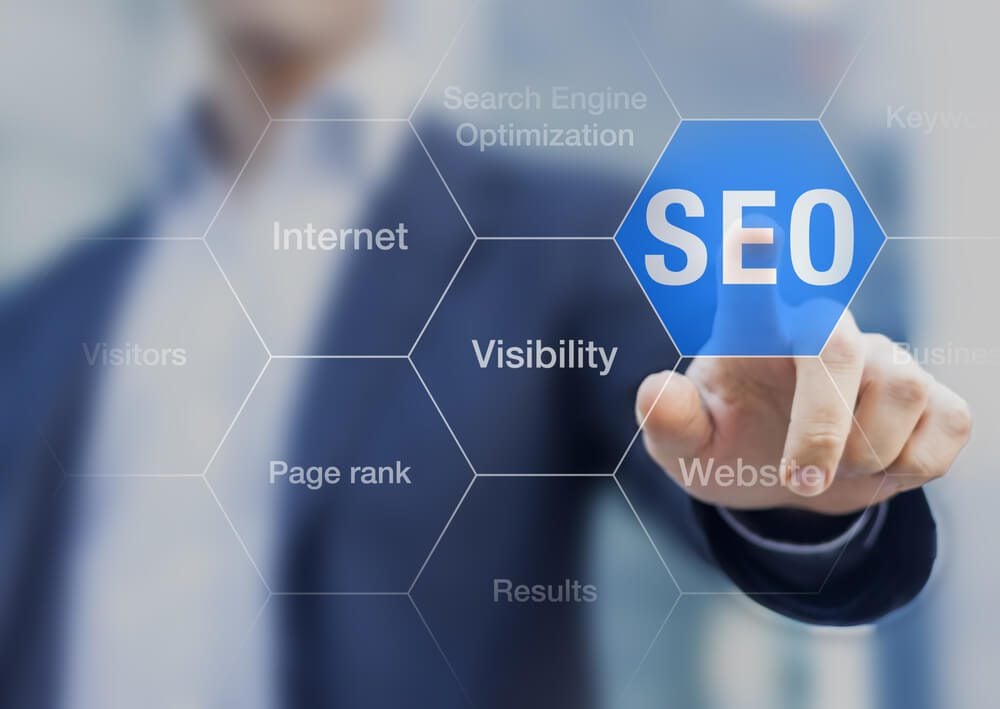 seo_Search Engine Optimization consultant touching SEO button on whiteboard
