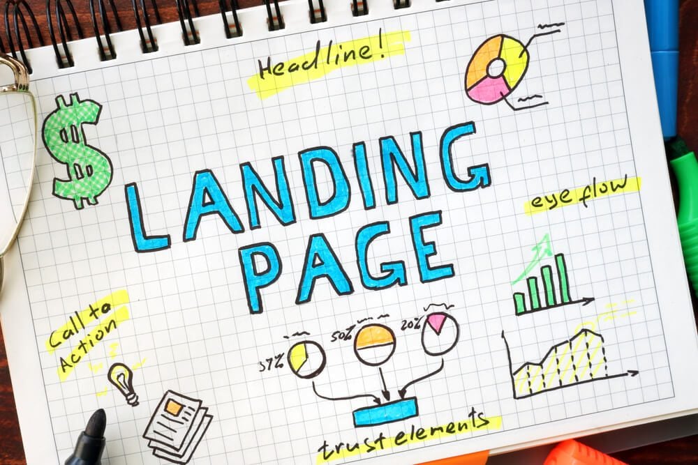 landing page_Landing page written in a notebook. SEO concept.