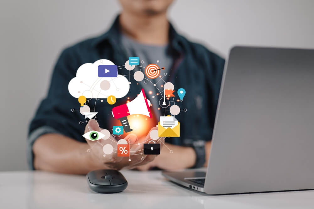 Bullet-Proof Google Product Listing Ads Optimization Tactics 4 digital marketing vs seo_Digital content marketing, social media marketing, SEO, and market share. Concepts of digital marketing and advertising.