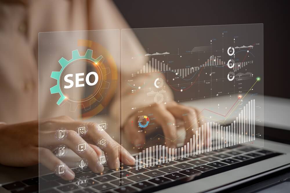 seo ranking_Website admins using SEO tools to get their websites ranked in top search rankings in search engine. Website improvement concept to make search results higher.