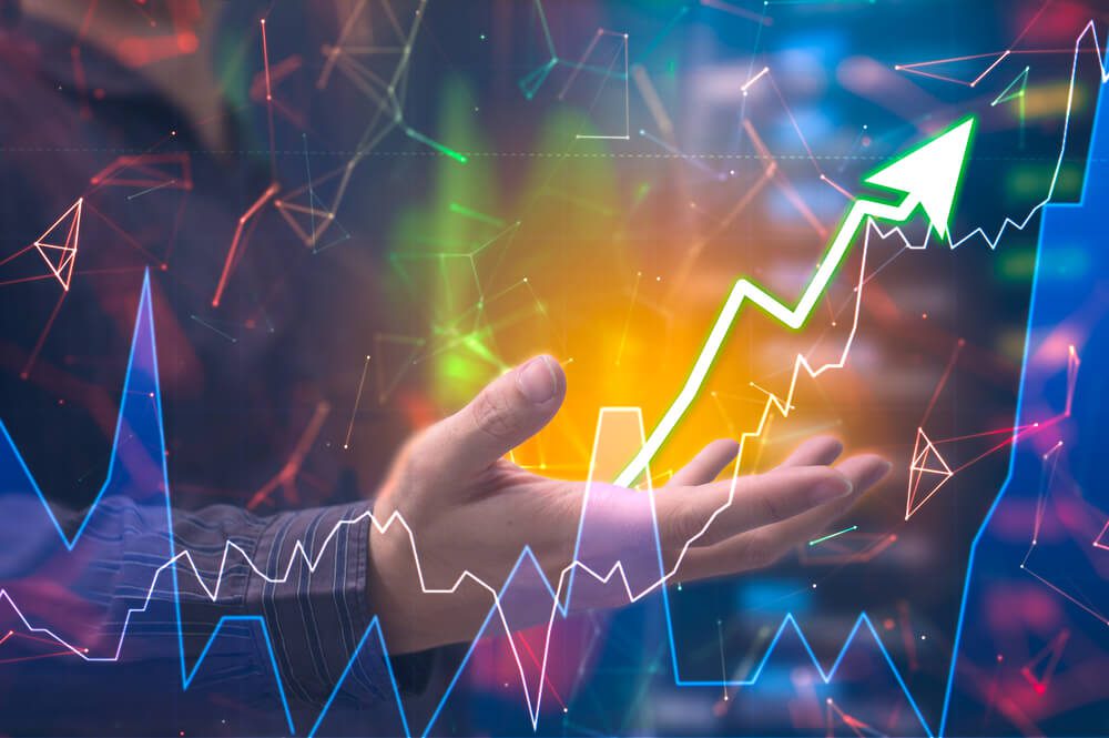 increase traffic_International business Stock finacial concept with business growth and progress with Stock market digital graph chart on LED display