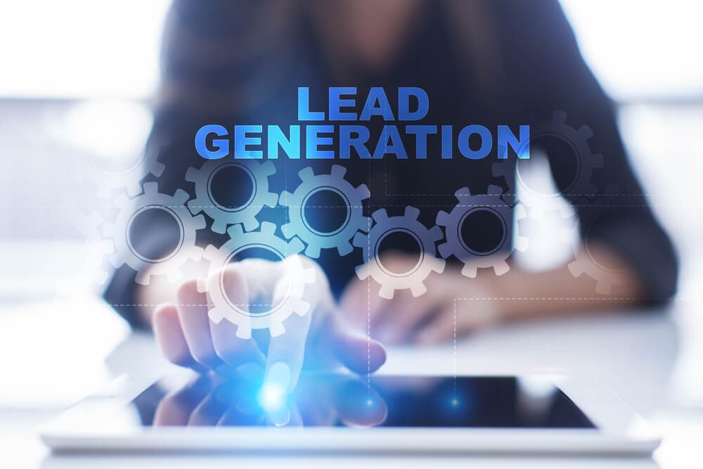 lead generation_Woman is using tablet pc, pressing on virtual screen and select "LEad Generation".