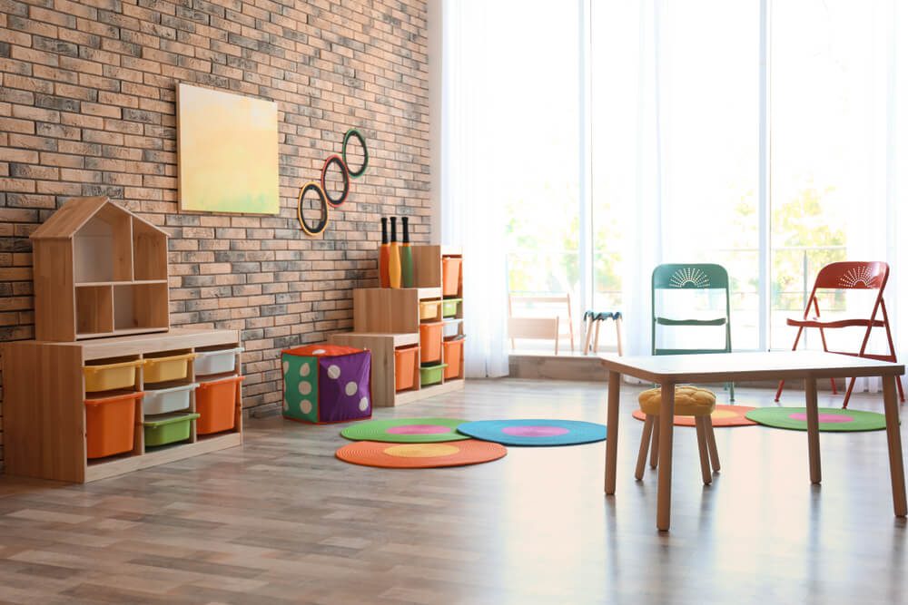 daycare_Stylish child room interior with colorful furniture