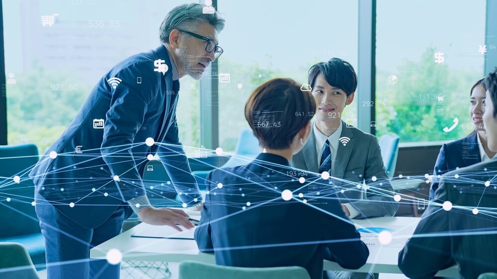 SaaS enterprise_Group of businessperson meeting in office and communication network concept. Technology of business.
