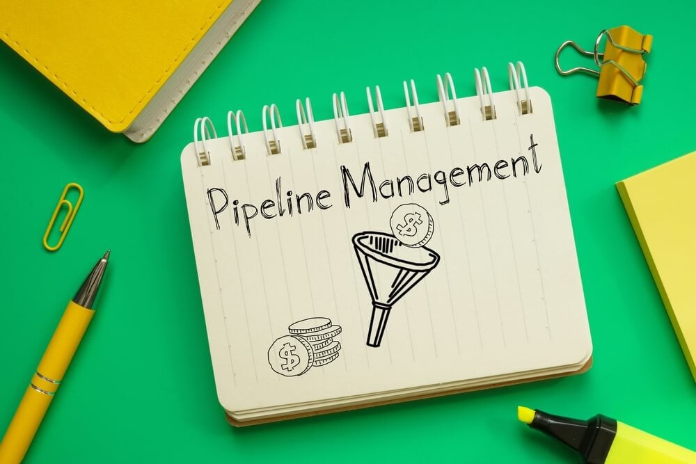 sales pipeline_Pipeline management is shown on a business photo using the text