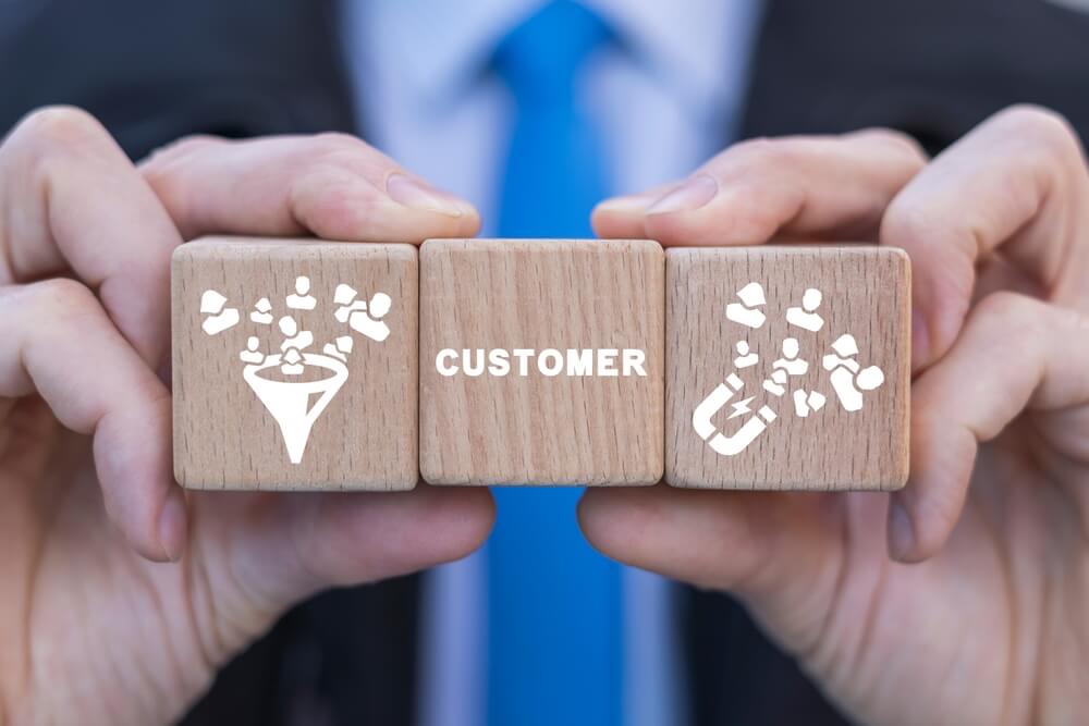 lead generation_Concept of Cusomer Retention, Customer Acquisition, Customer Magnet, Customer Collection, Customer Attraction. Business Lead And Customers Generation.