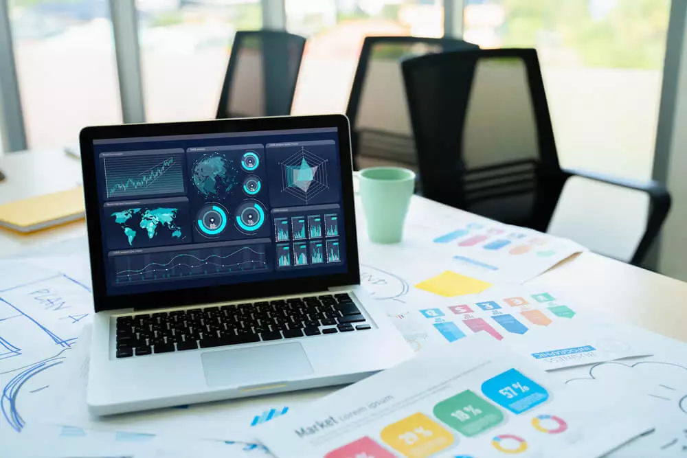 enterprise dashboard_Intelligence(BI) and business analytics(BA) with key performance indicators(KPI) dashboard and Strategy Research concept.Business visual data analyzing technology by creative computer software