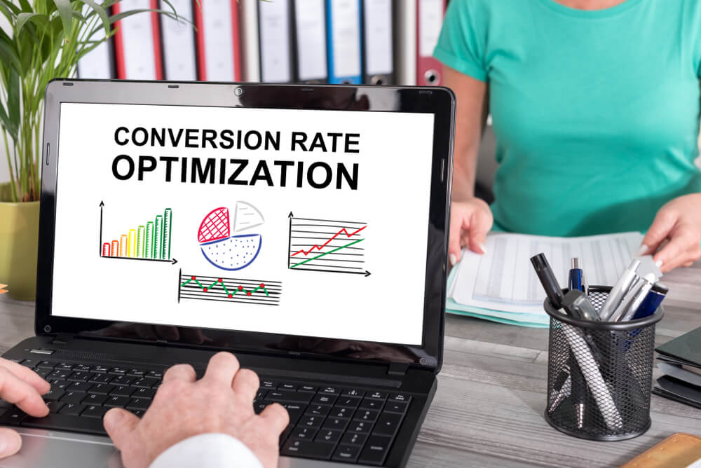 conversion rate_Laptop screen with conversion rate optimization concept