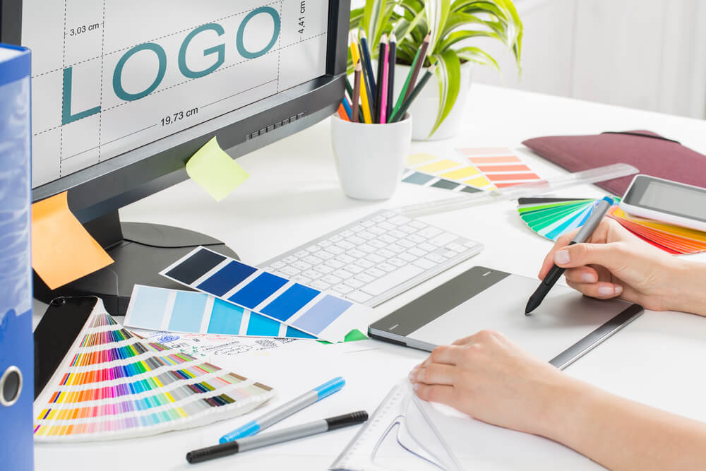 logo branding_logo design brand designer sketch graphic drawing creative creativity draw studying work tablet concept - stock image