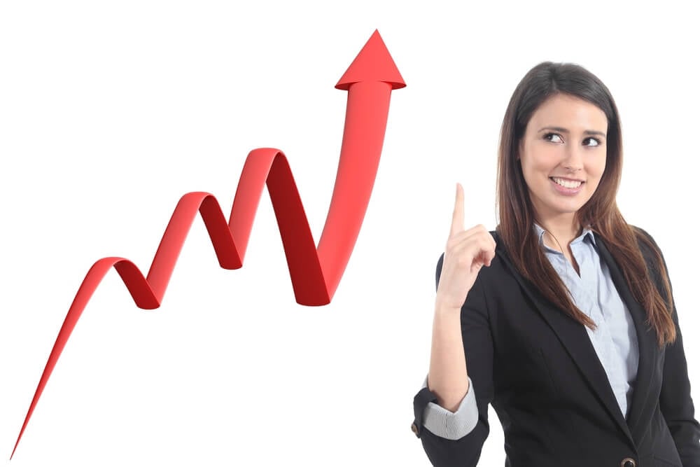boost sales_Businesswoman and a 3d render of a growth graph on a white isolated background