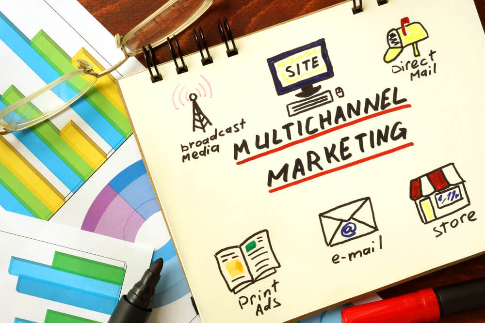 multichannel marketing_Notepad with multi channel marketing concept.