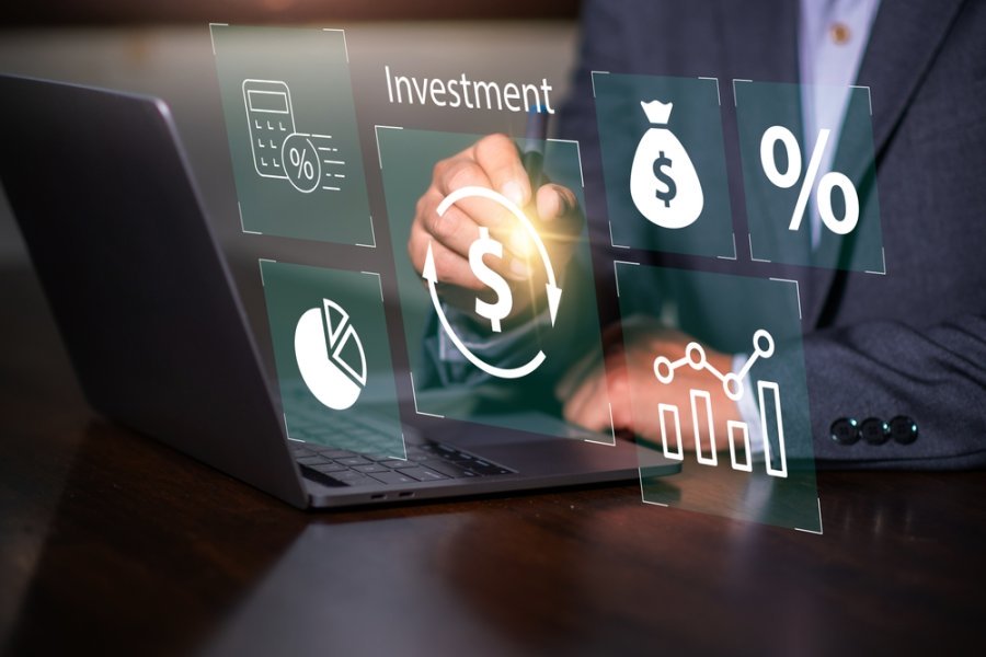 Outbound marketing business virtual dashboard with Offline or interruption marketing.justice and law concept.businessman or lawyer or accountant working on accounts using a calculato