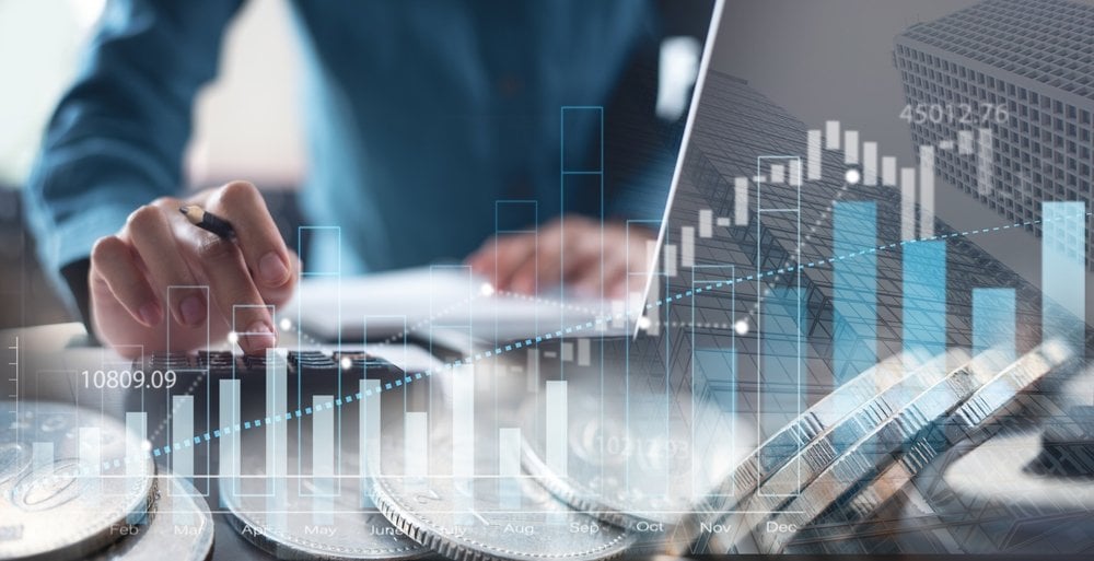 Finance, banking and investment, Asset allocation, budget management. Business woman calculating financial report, cost control and budgeting with business data graph growth chart. Tax and budgeting