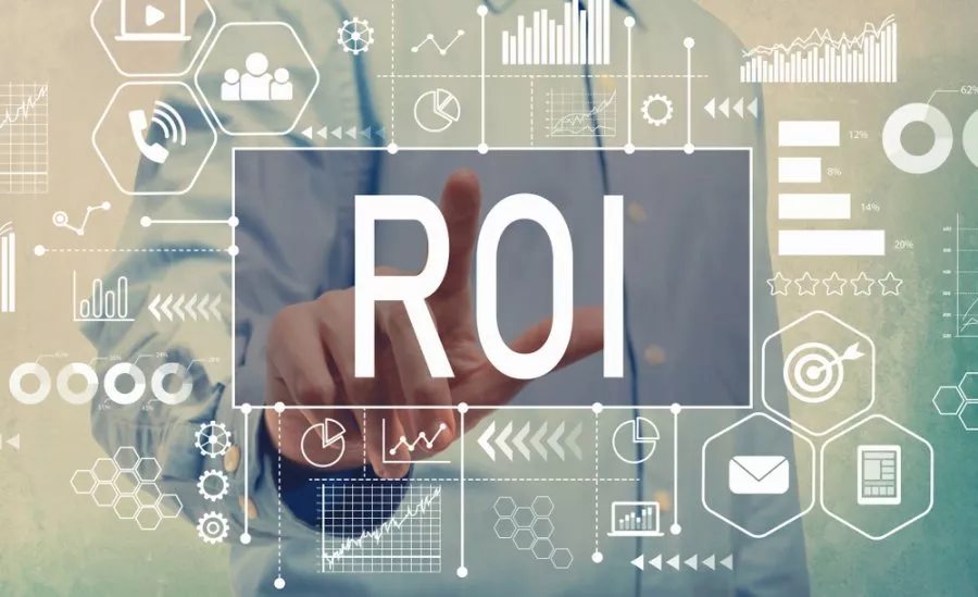 ROI with businessman pointing a digital screen