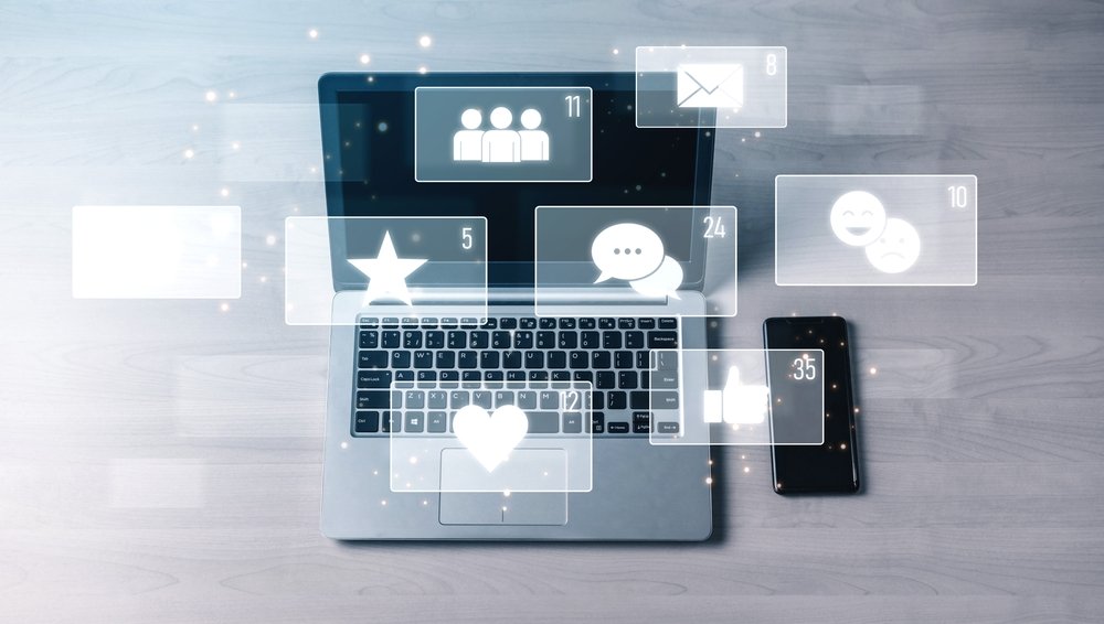 Social media engagement with interaction metrics showing comments, social media reactions, social media messages, and social media connections