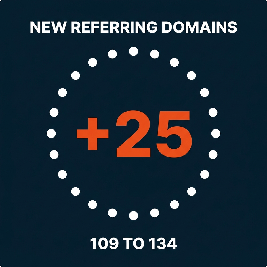 Blue Chip Partners referring domains up 25, from 109 to 134 across the engagement