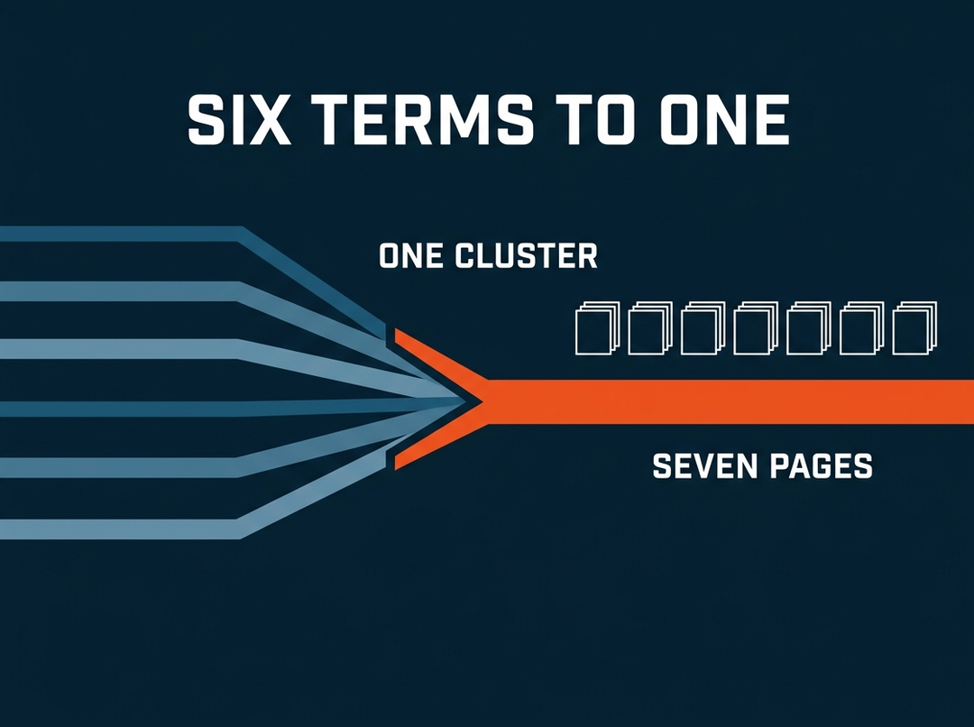 The Blue Chip Partners strategy, six service terms narrowed to one cluster built out across seven pages