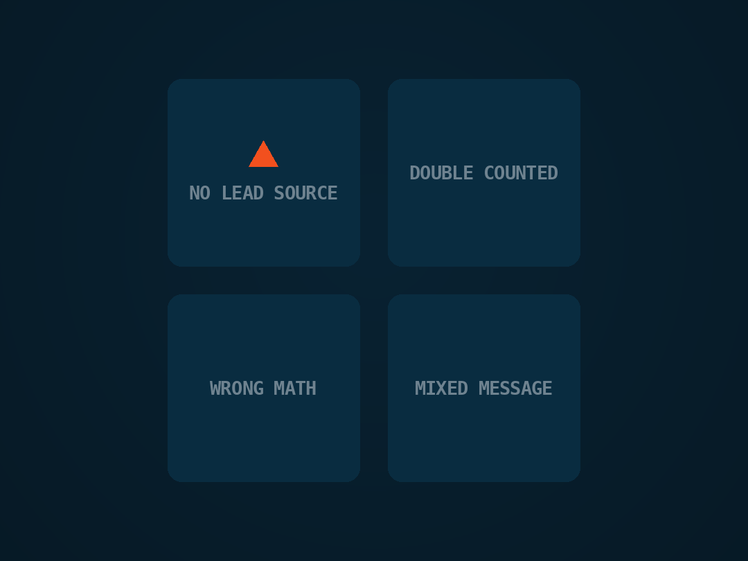 The four problems Erbis brought to DAP, no lead source, double counted leads, wrong math and mixed message