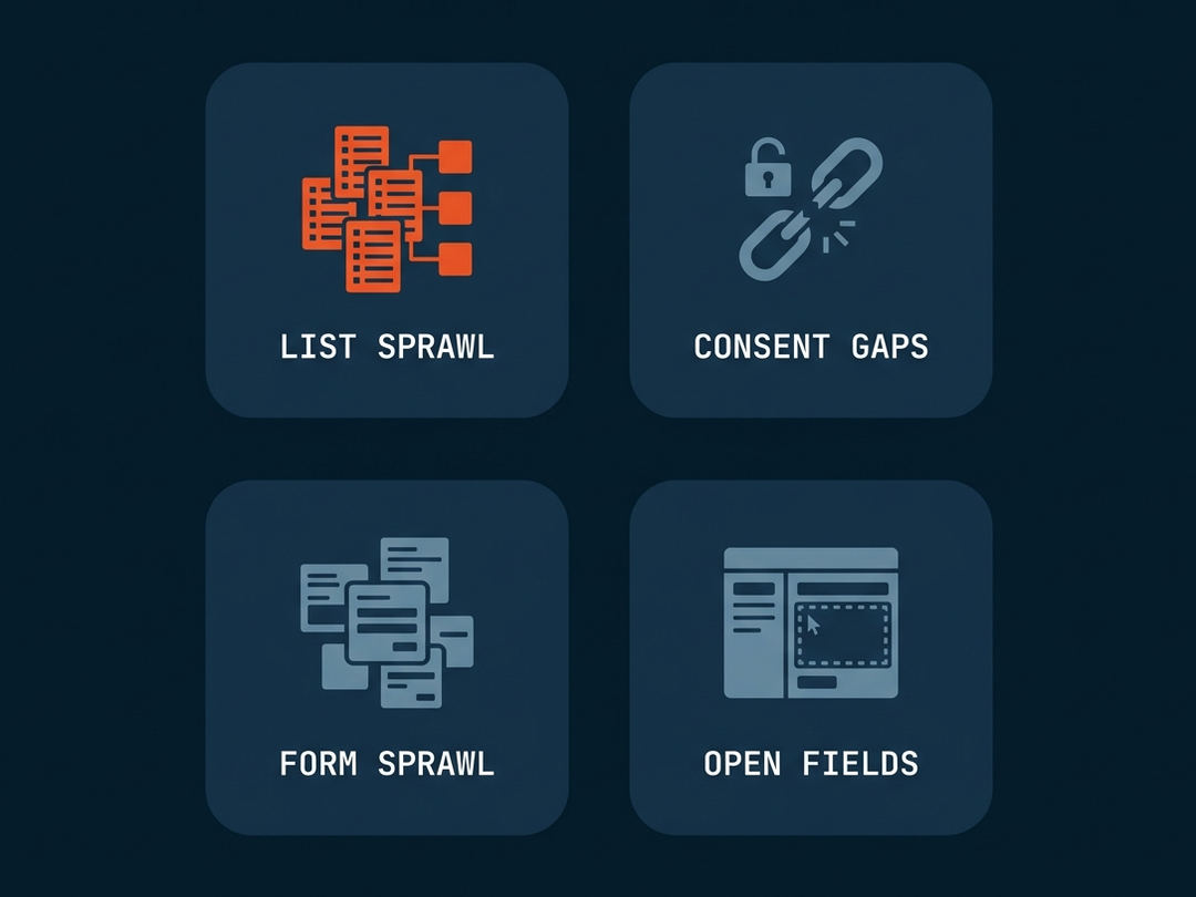 The four FRT challenges, list sprawl, consent gaps, form sprawl and open fields