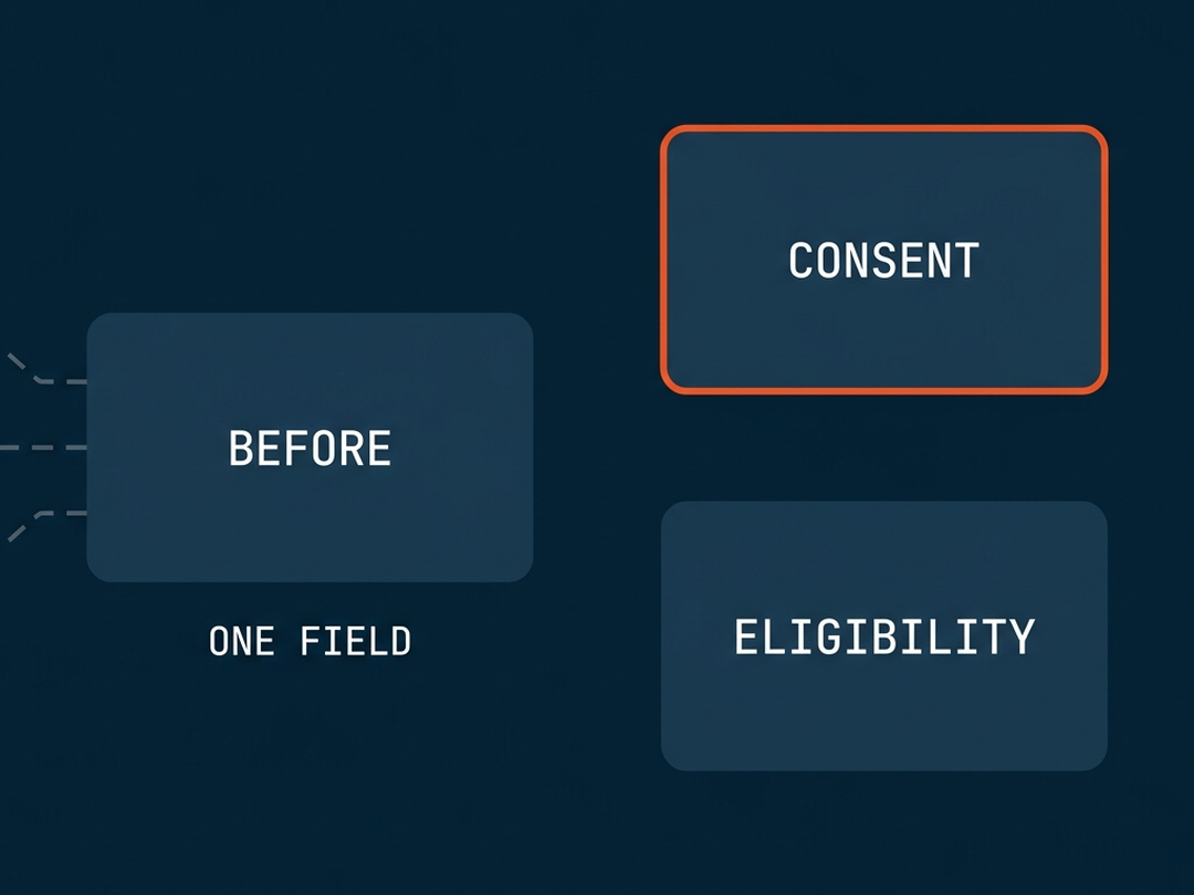FRT consent split from business logic, one field separated into consent and eligibility